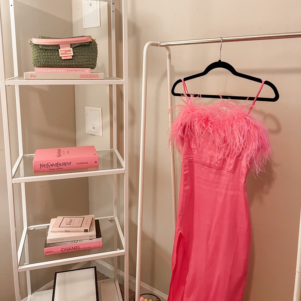 Pink Feather Maxi Dress